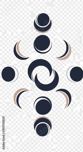 Celestial moon phases arranged in a symmetrical pattern.
