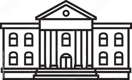 An emblematic architectural depiction of a classical building with symmetry, balance, and historic charm.