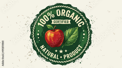 100% Organic Certified Apple Label - Natural Product Badge Design
