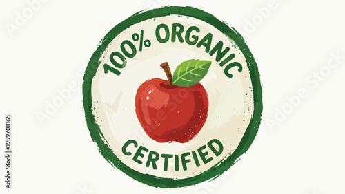 Organic Apple Certified Stamp - Healthy Food Product Labeling & Branding