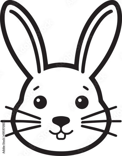 A charming cartoon illustration of a friendly bunny's face.