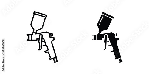 Comparison of spray paint gun designs in black and white silhouette style
