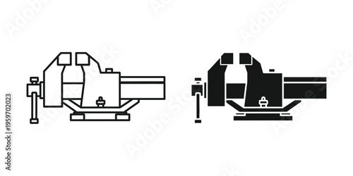 Comparison of a lathe machine in outline and filled views for visual clarity