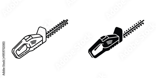 Comparison of two different types of hedge trimmers with cutting blades extended