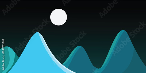 Background of cartoonstyle rolling hills under a full moon, perfect for whimsical nocturnal designs in childrens books or animations.