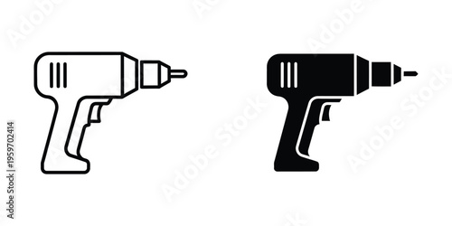 Contrast between a white and black outline cordless drill icon design