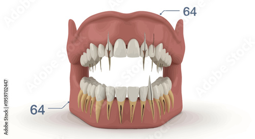 Anatomical illustration of human mouth with labeled teeth and gums