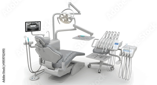Dentist examines patient in modern dental clinic with equipment and tools