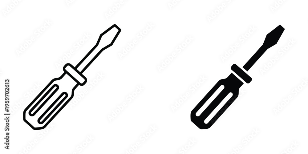 Fototapeta premium Contrast between a white outline and black filled screwdriver icon design