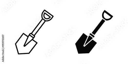Two contrasting shovel designs with different handle and blade styles shown side by side