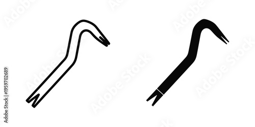 Two abstract black and white curved line illustrations resembling bird beaks or hooks.