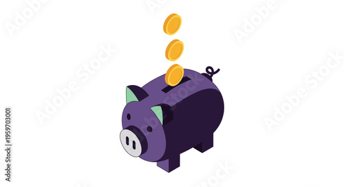 Purple Pig Saving Coins Money Box.