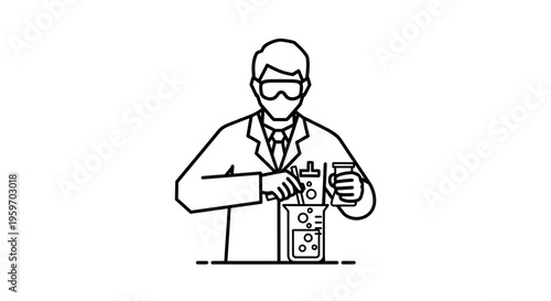 Scientist wearing mask and goggles working.