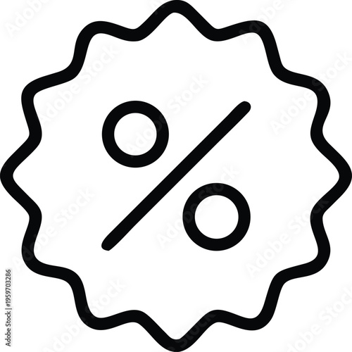 Geometric icon featuring a percentage symbol inside a starburst shape