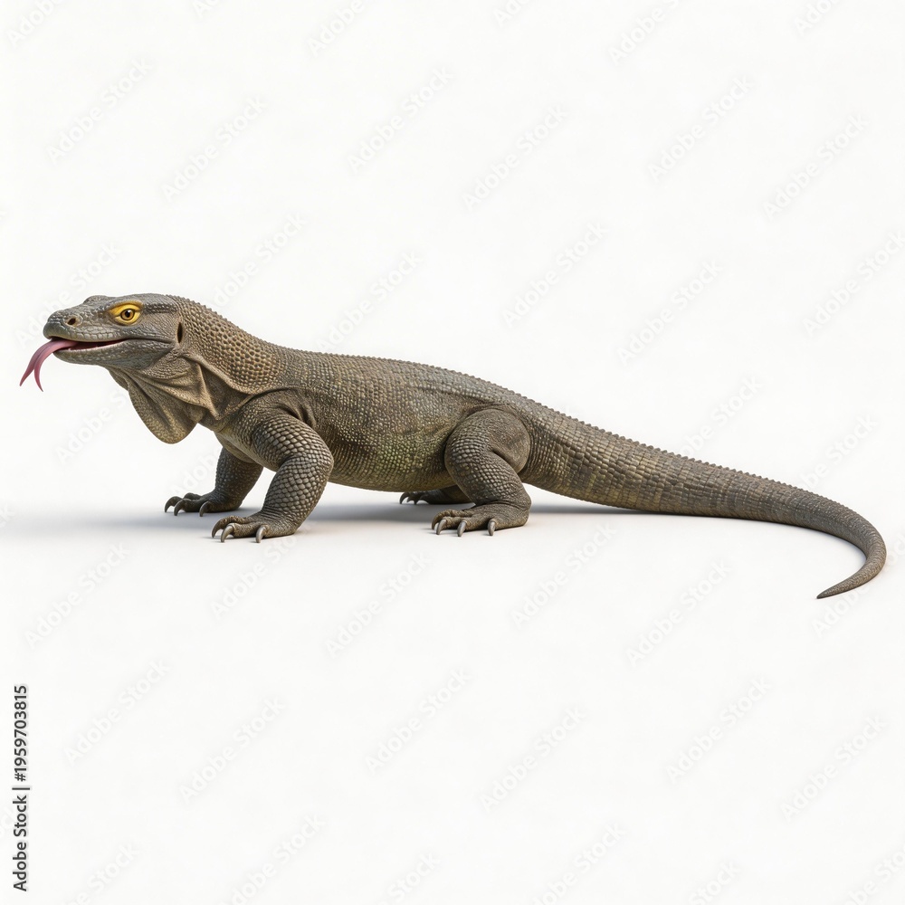 Obraz premium a-komodo-dragon-in-a-full-lateral-profile-against-a-pure-white-background-its-forked-