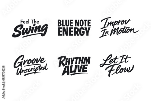 A Vibrant Display of Dynamic Phrases Celebrating Music and Movement with Energetic Typography in Bold Script Designs