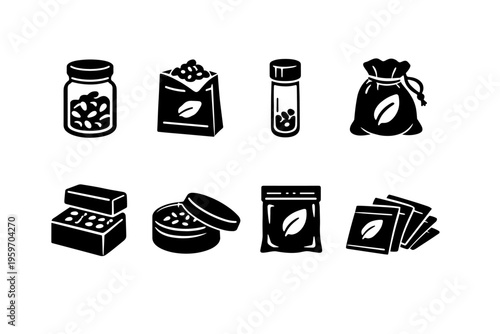 A Collection of Various Packaging Styles for Organic Ingredients Including Jars, Bags, and Boxes Representing Sustainable Choices and Natural Products