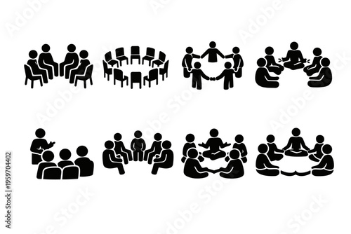 Illustration Depicting Various Group Dynamics, Including Meetings, Discussions, and Team-Building Activities to Enhance Collaboration and Communication
