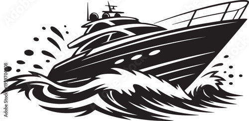 Powerful yacht cutting through ocean waves creating splash dynamic motion speedy luxury watercraft