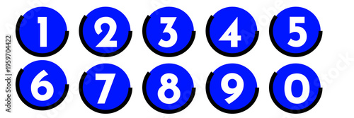 Collection of bullet point designs from 0 to 9. Number icons with round designs on white background.