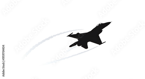 A sleek black fighter jet soars through the air, leaving a trail of smoke behind it in a dynamic vector illustration.