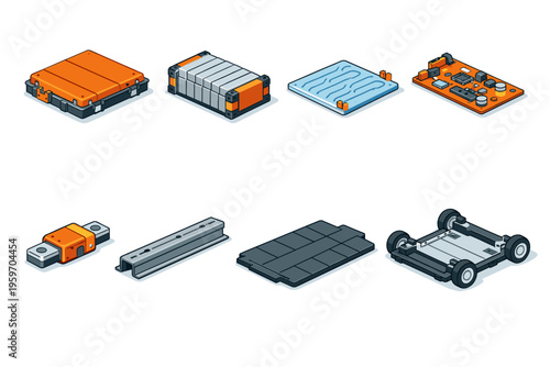 A Collection of Various Battery Components and Circuit Boards Displaying Modern Electromechanical Technology and Design Innovations