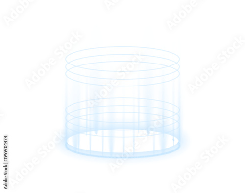 Futuristic glowing blue portal ring with sparkling energy particles. Circular hologram creates a teleportation illusion. Transparent PNG perfect for sci fi design.