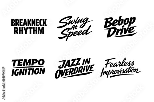 Dynamic and Energetic Typography Showcasing Jazz-Themed Phrases for a Vivid Experience of Rhythm and Musical Expression