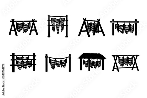 A Collection of Various Traditional Fish Drying Racks Showcasing Unique Designs and Structures for Preserving Gourmet Fish Products in Diverse Cultures