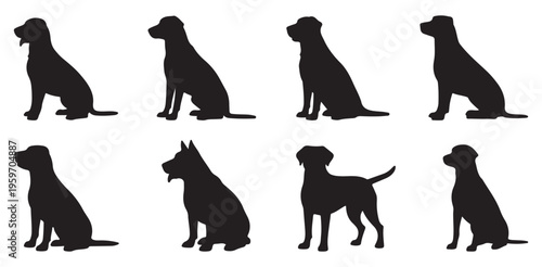 Alert standing dog silhouettes collection for pet care. vector illustration eps 10