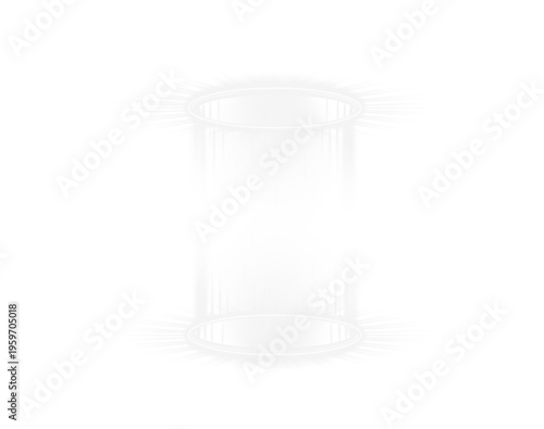 Neon white circular portal with bright energy swirl. Smooth rotating beams create teleportation effect. Perfect PNG for gaming, tech, or cyber visuals.