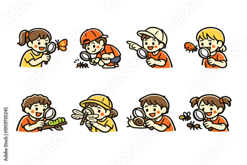 Engaging Children in Nature Exploration: Discovering Insects, Plants, and Small Creatures with Magnifying Glasses for Educational Fun