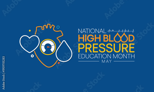 High Blood pressure (HBP) education month is observed every year in May. it is also called hypertension. vector illustration