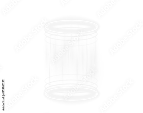 Rotating white neon portal emits spiral energy. Circular beams create dynamic sci-fi teleportation impression. Transparent PNG ideal for gaming and cyber visuals.