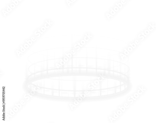 Glowing white energy ring forms abstract teleport portal. Spiral light beams radiate outward dynamically. Ideal PNG overlay for cyber, sci-fi, or tech designs.