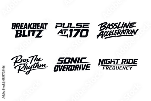 Dynamic Typography Representing Various Rhythmic Music Themes Like Breakbeat, Pulse, Bassline, and Sonic Overdrive for an Engaging Visual Experience