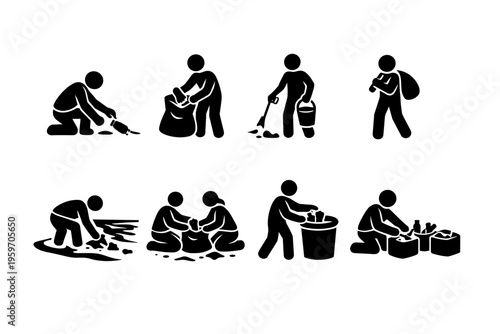 Illustration of Various Activities Involving Waste Management and Environmental Cleanliness Efforts