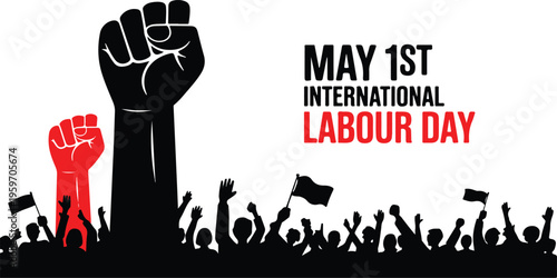 International Labour Day protest with raised fists and flags