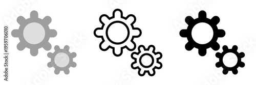 歯車アイコンセット ギアのカラー・線画・シルエットUIシンボル ベクター素材 / Gear icon set color outline silhouette UI vector
