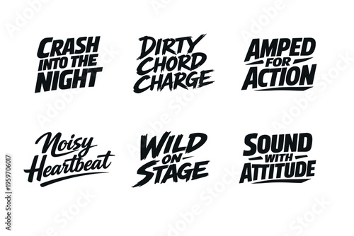 Creative Typography Designs Featuring Bold Phrases and Energetic Words Perfect for Music Events and Artistic Creations