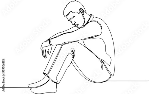 Man daily activities  vector line art illustration 