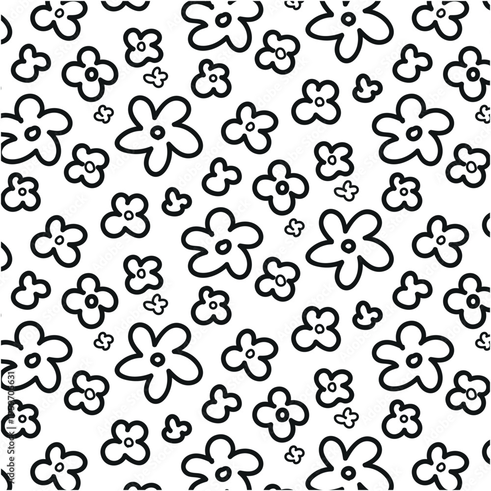 Fototapeta premium Seamless Minimalist Flower Outline Scattered Pattern Clipart.