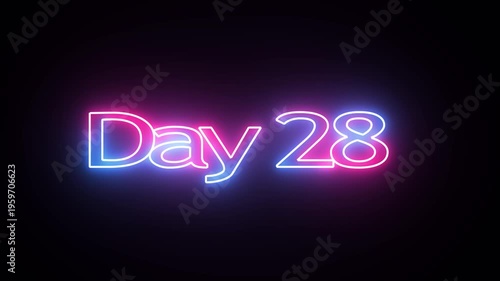 Day To Go 28  glowing neon Animation Videos. Neon “3 Days Left” Countdown.