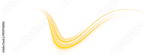 High-speed yellow neon streaks ripple dynamically. Curved glowing lines illustrate motion and acceleration. Perfect isolated PNG for marketing or tech graphics.