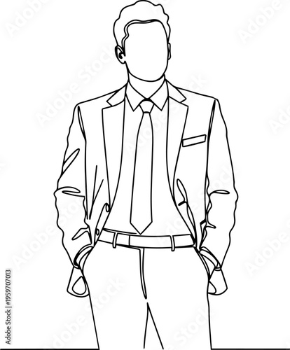 Man daily activities  vector line art illustration 