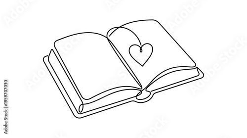 Book Heart Bookmark Single Line Art Illustration for Love of Reading