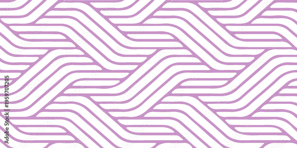 Fototapeta premium Modern Seamless Geometric Weave Pattern. Purple and White Abstract Interlocking Lines Background. Minimalist Vector Op-Art Illustration for Wallpaper, Textile, and Graphic Design. vector illustration