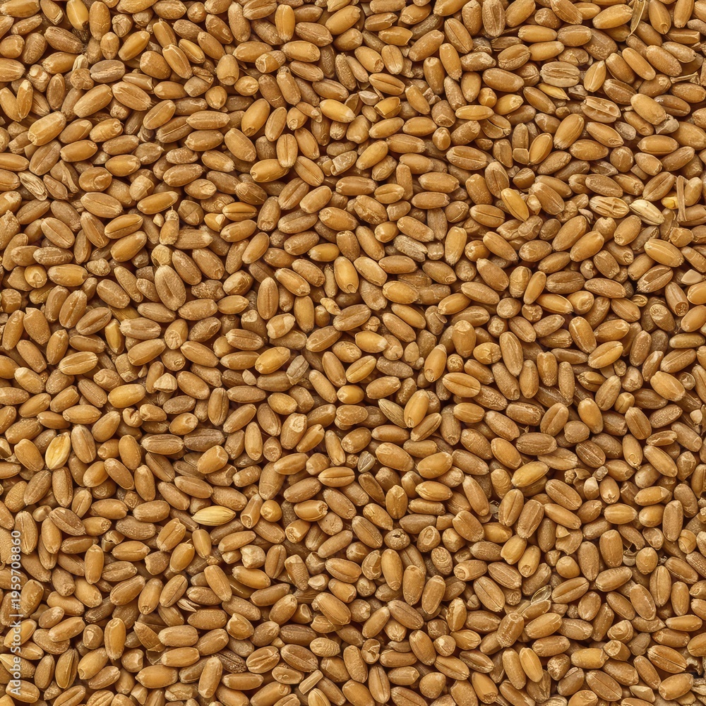 Fototapeta premium Abstract close-up texture of dried golden wheat kernels spread evenly across a flat surface, ideal for rustic food backgrounds or copy space, natural, wheat, kernel