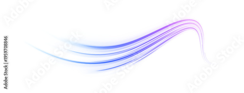Blue and purple neon streaks create motion blur on night roads. Smooth flowing lines convey futuristic acceleration. Perfect isolated PNG for urban, cyberpunk, or tech visuals.