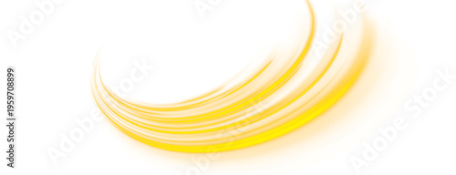 Yellow neon wave flows smoothly across abstract frame. Curved light trails illustrate motion, optimism, and energy. Perfect PNG for marketing, tech, or futuristic visuals.